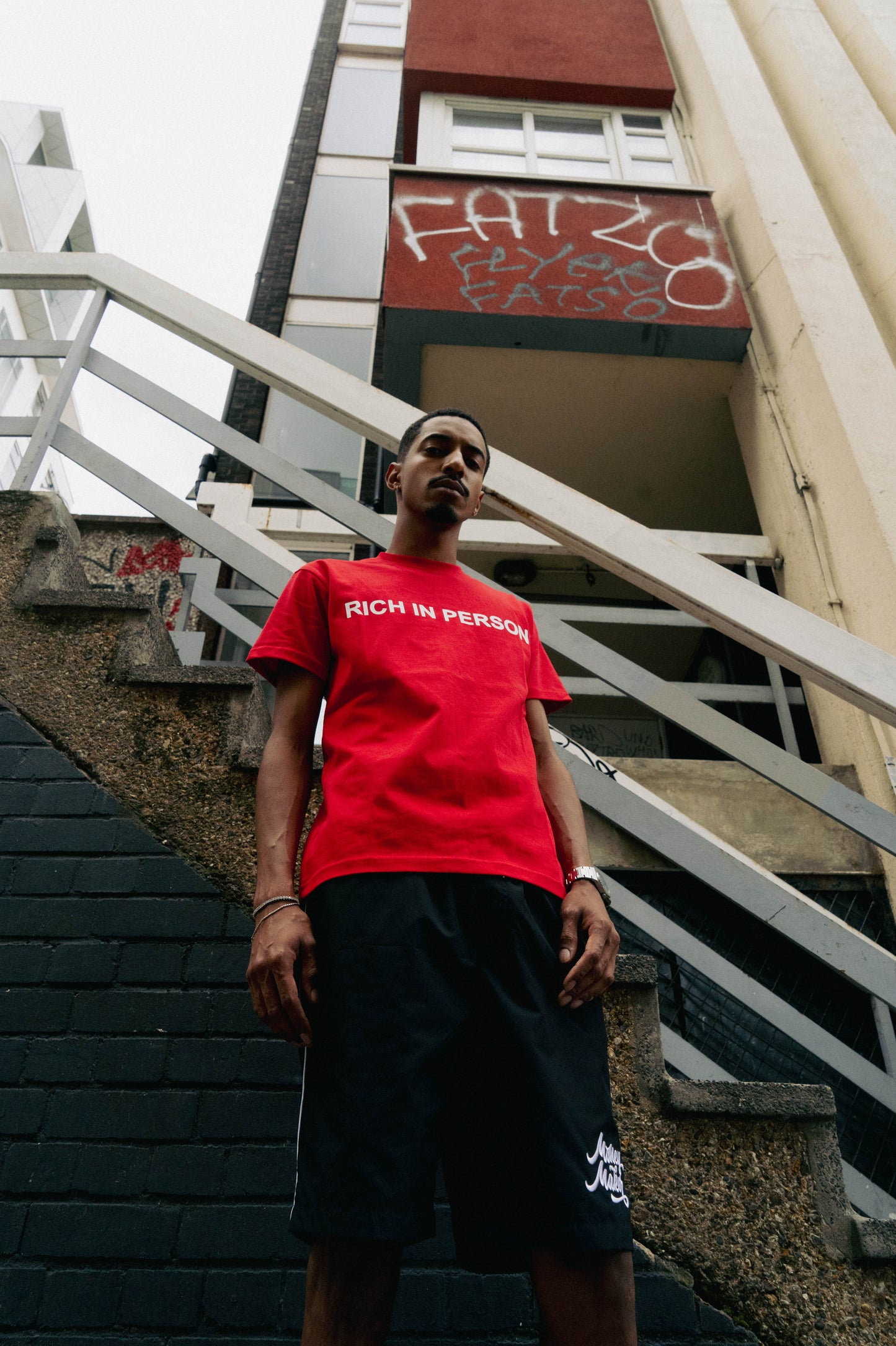 "RICH IN PERSON " Red Slim Fit T-Shirt